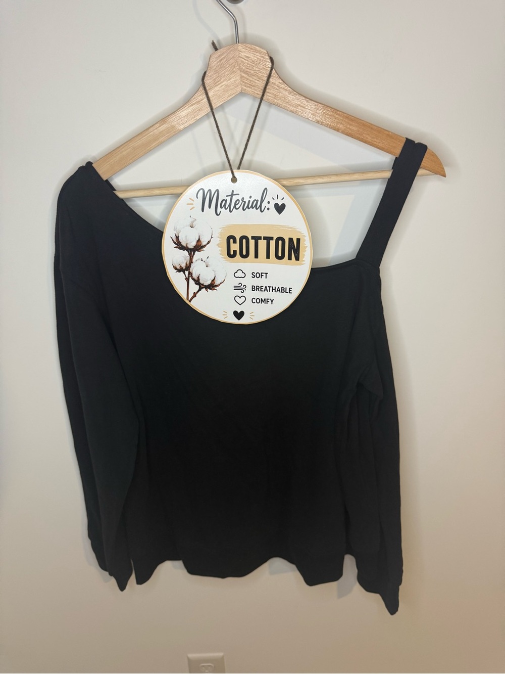 Listicle NWT Women’s Black 100% Cotton One-Shoulder Long Sleeve Top | L
